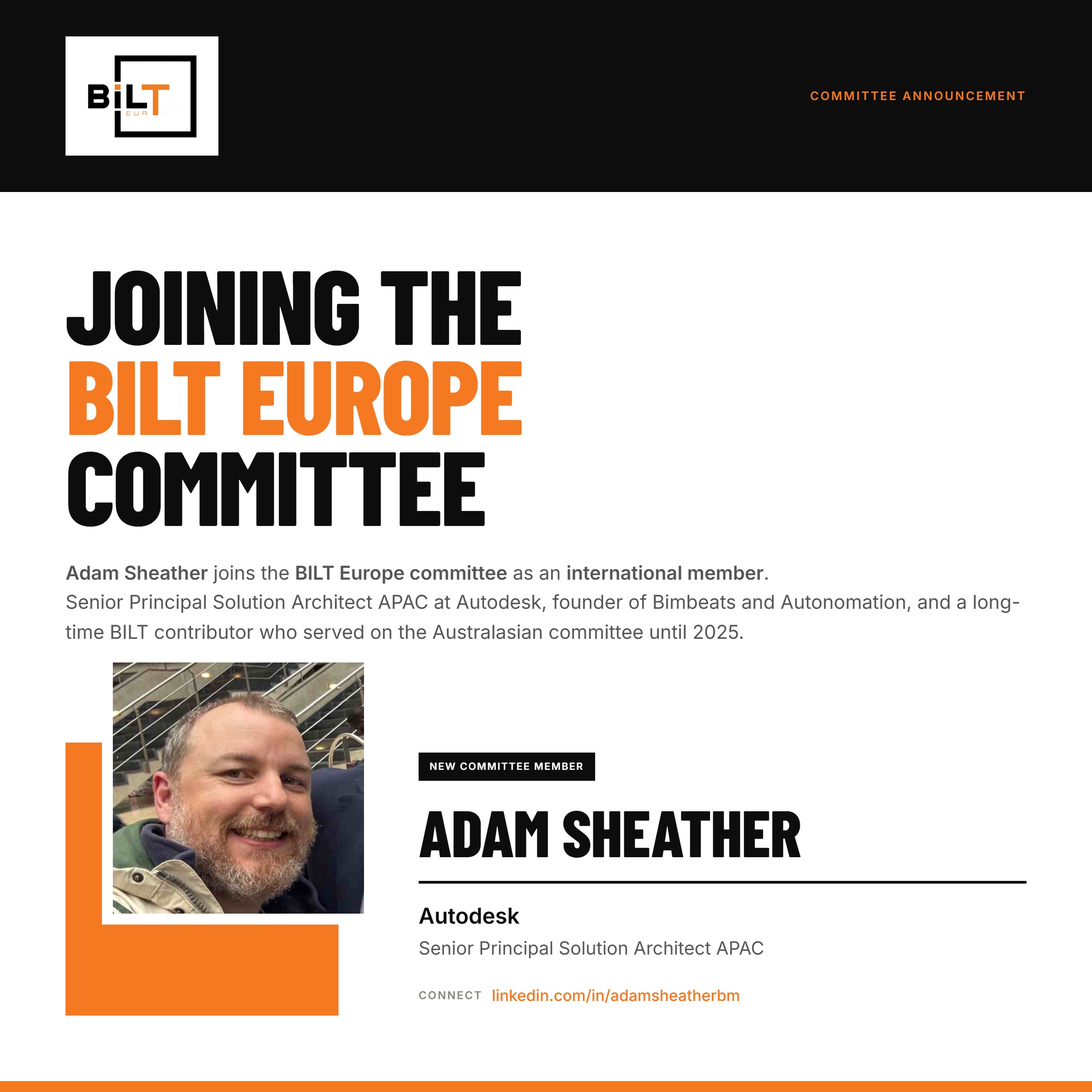 Adam Sheather joins the BILT Europe committee